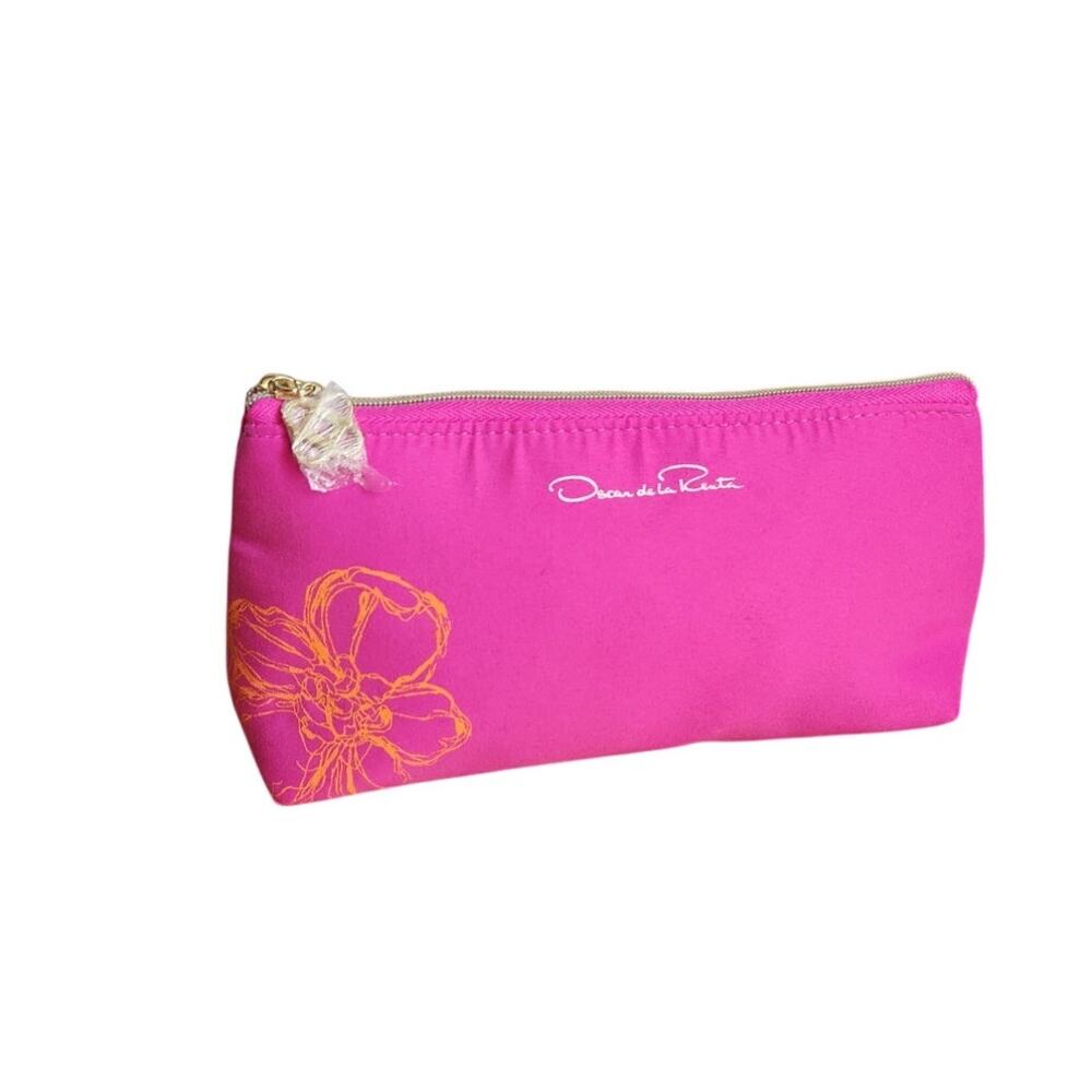 NEW Oscar de la Renta Pink Flower Zippered Make-up Cosmetics Coin Travel bag